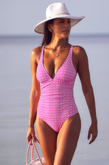 V-Neck-Ruched-Swimsuit-Stamp-Aztec-Pink