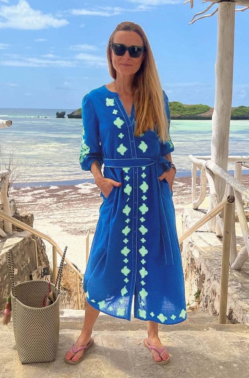 Milly Applique Dress | Cobalt Blue/Green