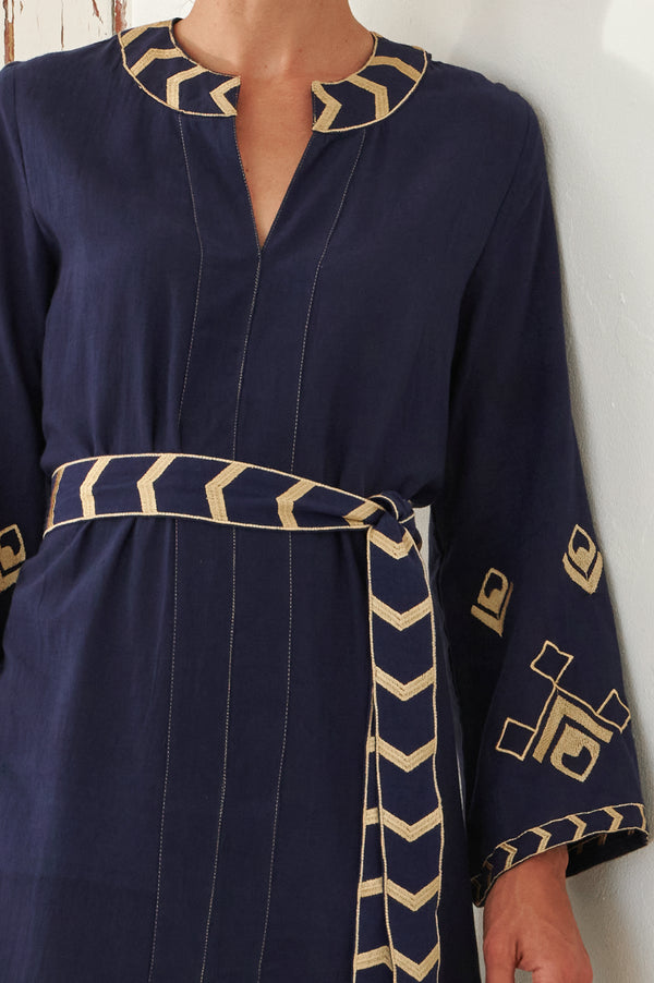 Matilda-Embroidered-Kaftan-Navy-Gold