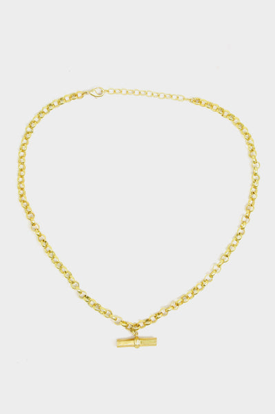 Solid 18K Yellow Gold Dapped Pattern Cable T-bar Chain Necklace 18