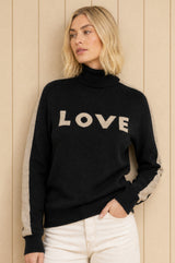 Merino Wool Love Polo Neck Jumper | Black/Taupe
