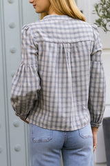 Notch Neck Check Blouse | Grey/White
