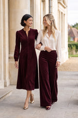 Stretch Corduroy Zip Front Dress | Burgundy