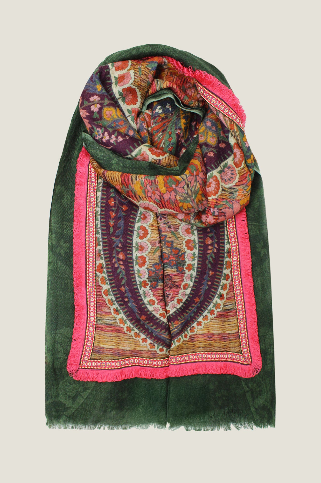 OMBRE Paisley Print Scarf | Khaki/Pink