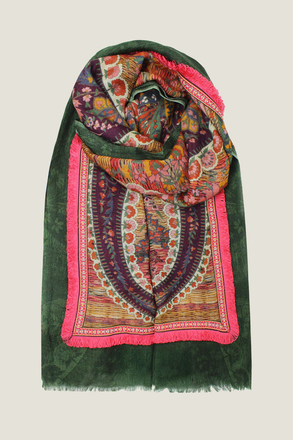 OMBRE Paisley Print Scarf | Khaki/Pink
