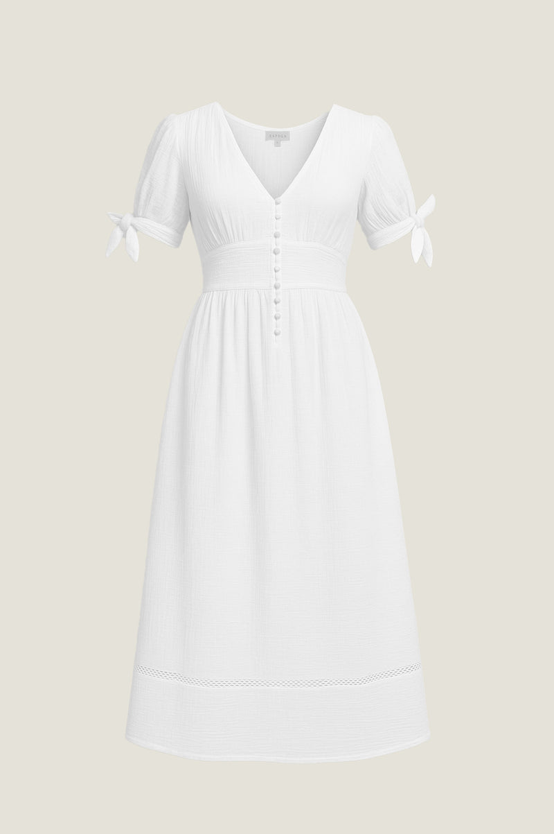 chinese dress ladies Aspiga Ladies Sustainable Olga Cotton Cheesecloth Dress Summer Short Sleeve  White