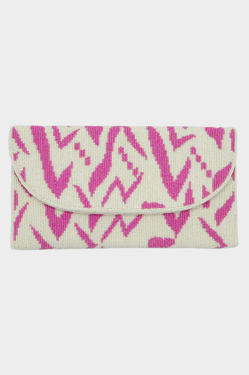 Beaded Clutch Bag Pink White Aspiga
