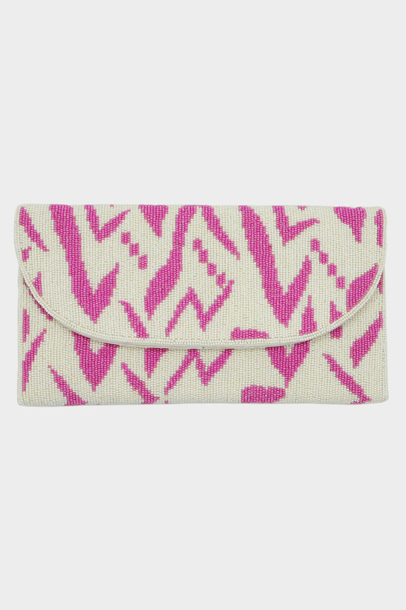 Beaded Clutch Bag | Pink/White