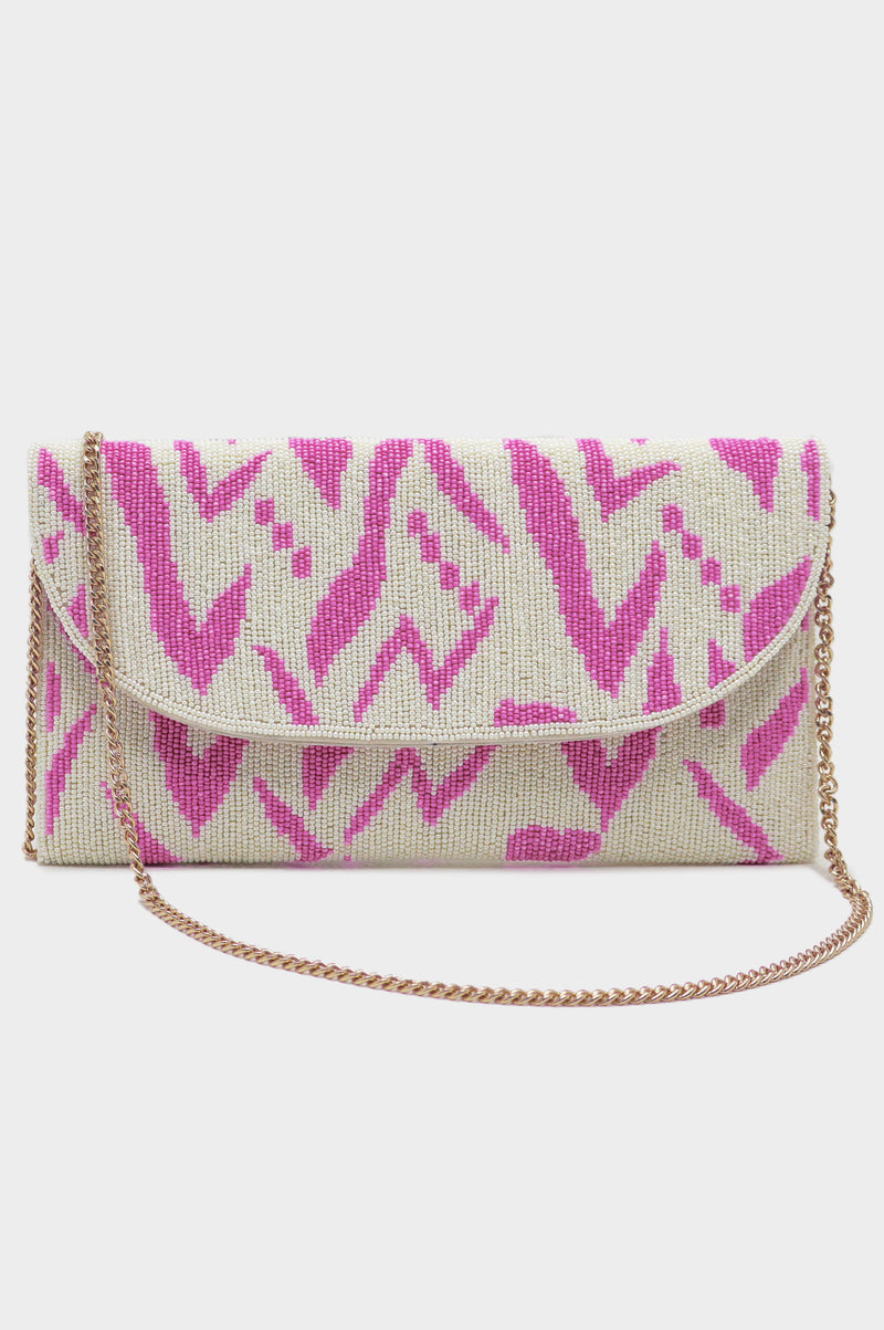 Beaded Clutch Bag | Pink/White