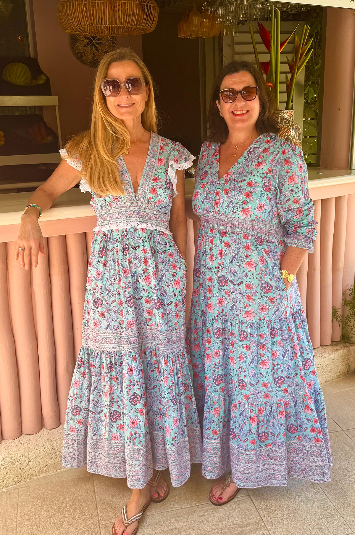 aspiga midi dresses Aspiga Ladies Sustainable Pippa Block Print Organic Cotton Summer Holiday  Wedding Guest Evening Dress Floral Printed Blue Red