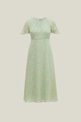 RHS Printed Cape Sleeved Dress | Sage - Aspiga