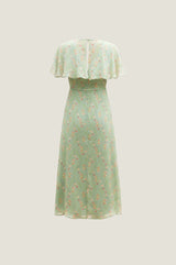RHS Printed Cape Sleeved Dress | Sage - Aspiga