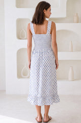 Rhianna Organic Cotton Dress | White/ Blue