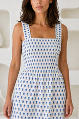 Rhianna Organic Cotton Dress | White/ Blue