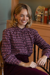 Printed Frill Collar Blouse | Burgundy