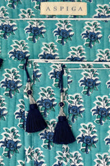 4 Pack Cotton Quilted Pouches | Teal/Navy