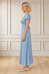 Sophie Viscose Crinkle Dress |  Blue/White