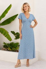 Sophie Viscose Crinkle Dress |  Blue/White