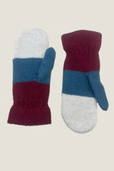 Touchscreen Wool & Cashmere Blend Stripe Mitten Gloves | Teal/Burgundy/Cream