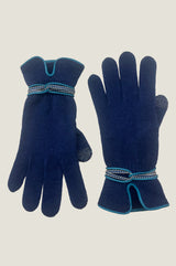 Touchscreen Wool & Cashmere Blend Gloves | Navy/Teal
