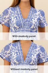 Pippa Organic Cotton Short Sleeve Block Print Dress | White/Cobalt