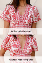 Pippa Organic Cotton Short Sleeve Block Print Dress | Red