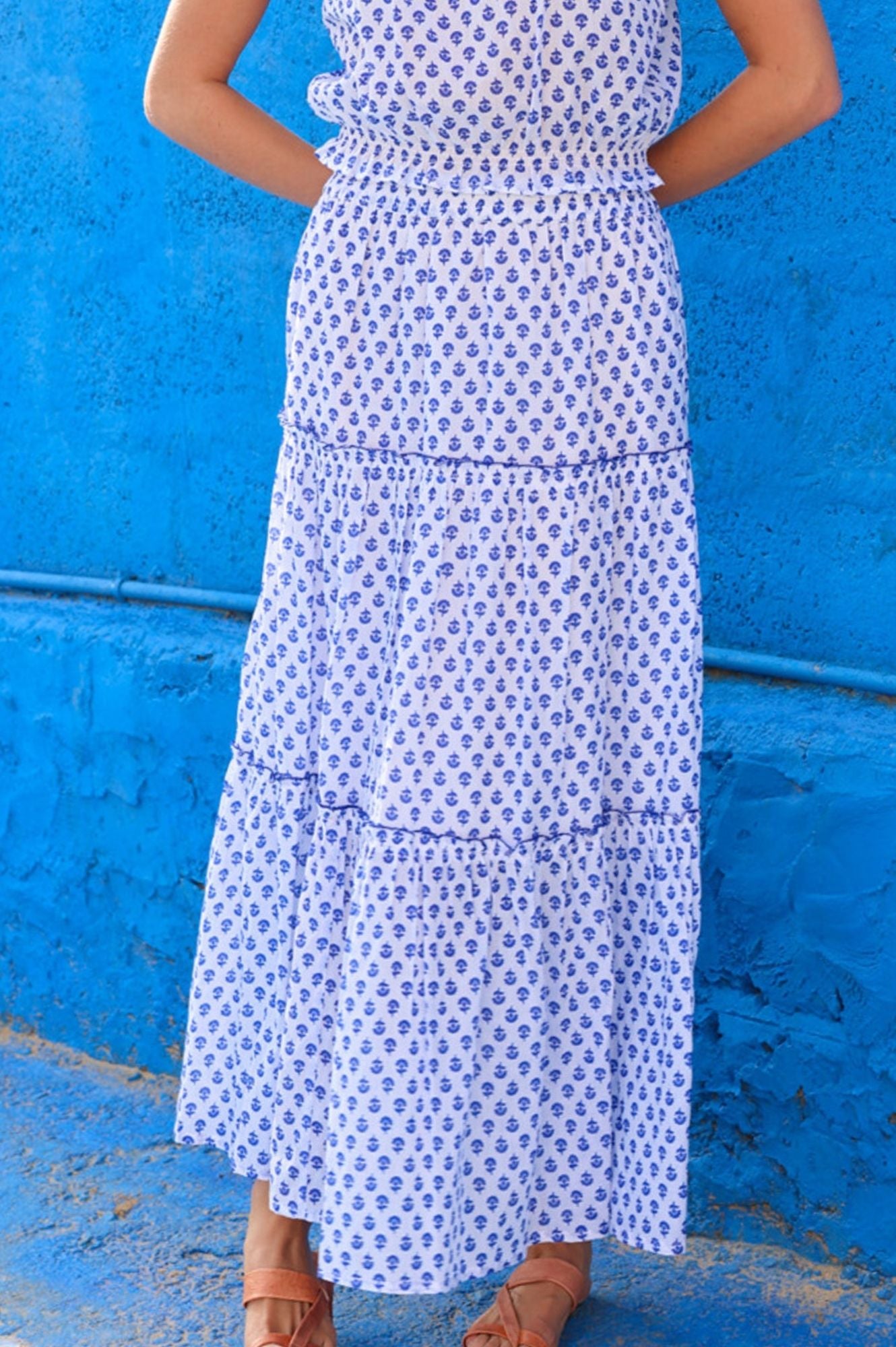 Bea Printed Organic Cotton Skirt | Lixus White/Cobalt