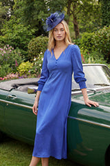 Sabine Long Sleeved Hammered Satin Dress | Blue