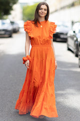 Rose Frill Maxi Dress | Orange