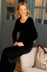 Button Through Velvet Top | Black