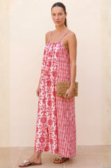 Bella Organic Cotton Block Print Sundress | White/Red