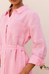 APPROVED * Kelly Linen Shirt Dress | Baby Pink - Aspiga