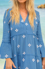 Cristina Embroidered Kaftan | Marina Blue - Aspiga