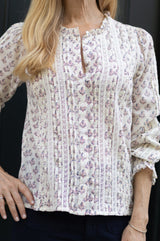 Vienna Printed Long Sleeve Blouse | Buta Pink/Cream