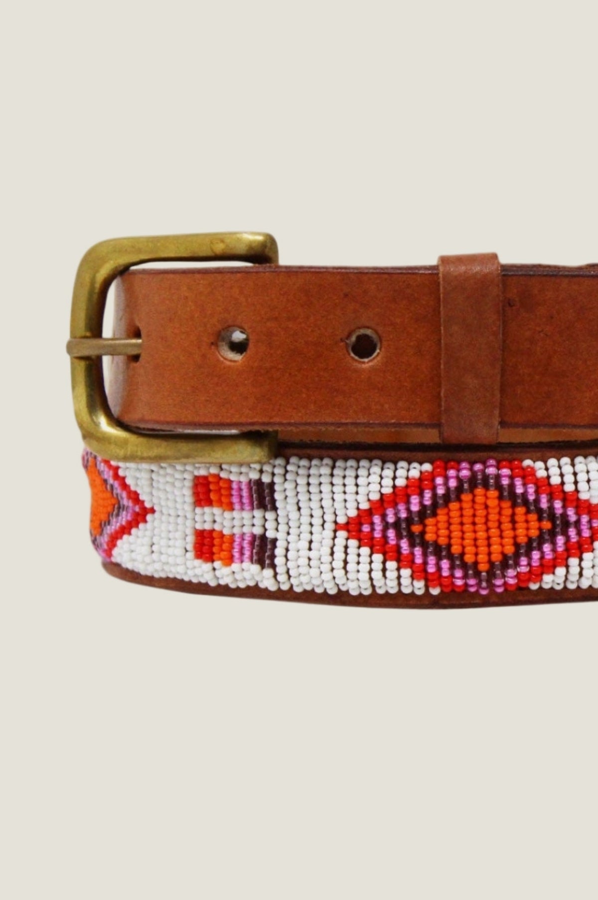 Aspiga Brown Leather Belt with beaded Woven Design(ml) ASPIGA, MULTICOLORED, BEADED LEATHER BELT : Amazon.co.uk  main image 4