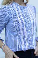 Vienna Striped Long Sleeve Blouse | Blue/White
