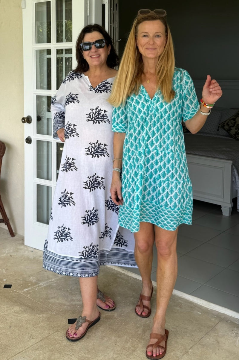 Aspiga Sustainable Womens Guadalupe Maxi Tunic Summer Holiday Cover Up 100% Organic  Cotton White Navy