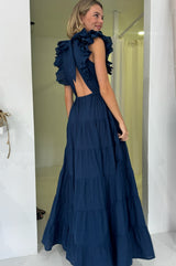 Rose Frill Maxi Dress | Navy - Aspiga
