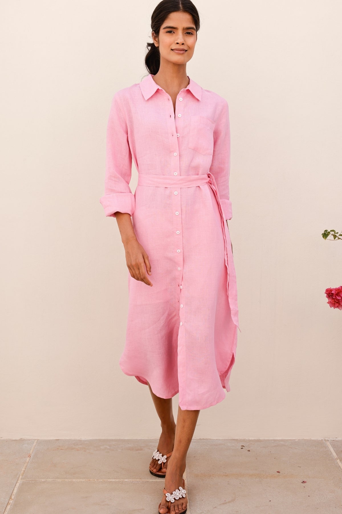 Aspiga Sustainable Womens Kelly Midi Dress Summer Holiday 100% Linen Dress  Pink
