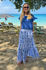 APPROVED Becks Organic Cotton Block Print Skirt | Geo White/Cobalt - Aspiga