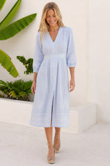 Jamila Embroidered Dress | Sky/White