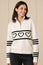 Merino Wool Stripe Hearts Quarter Zip | Off White/Black