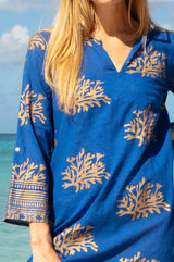 Guadalupe Maxi Organic Cotton Tunic | Cobalt/Gold - Aspiga
