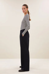 Basic Long Sleeve Stripe Top | White/Black