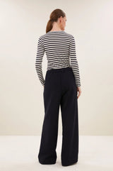 Basic Long Sleeve Stripe Top | White/Black