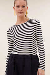 Basic Long Sleeve Stripe Top | White/Black