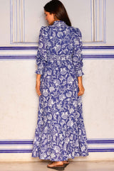 Emmeline Organic Cotton Maxi Dress | Camelia Cobalt/White