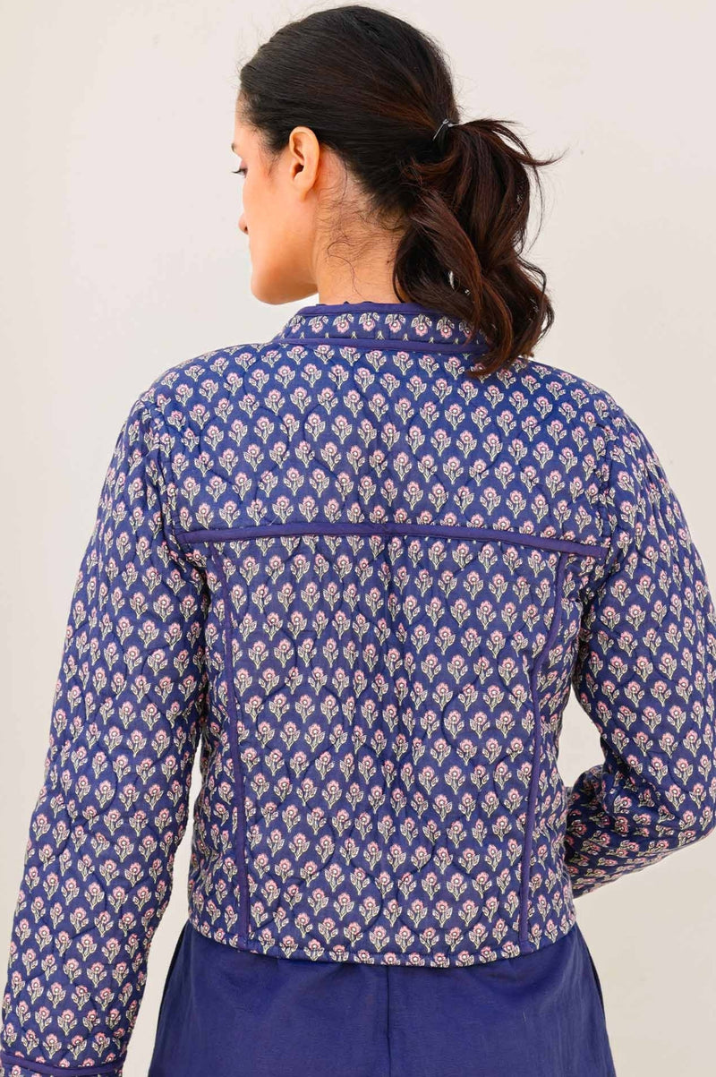 Polly Quilted Jacket | Primrose Stamp Navy/Pink