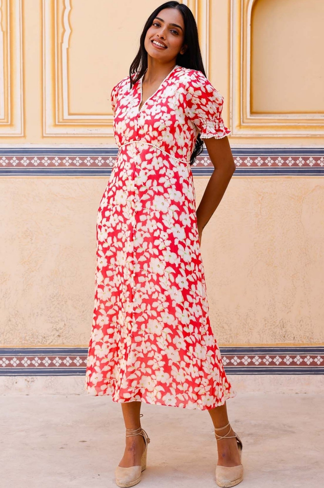 Short Sleeve Sally Anne Dress | Blossom Pink/Cream