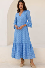 Victoria Broderie Dress | Blue